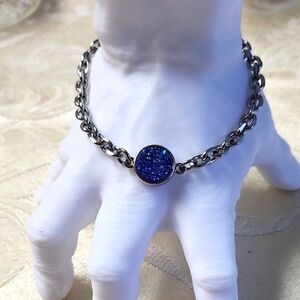 Silver and Blue Drusy Stone Bracelet!